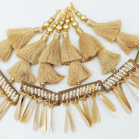 Thumbnail for Gold Tassels With Long Gold Sequins And White and Gold Seed Pearl Beads, Beaded Thread Tassel Charms, 2 Pcs