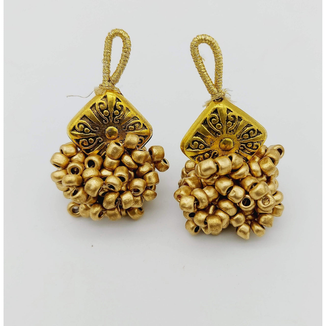 Gold Engraved Diamond Charm With Flatback, Beaded Tassels Latkan, Indian Latkans
