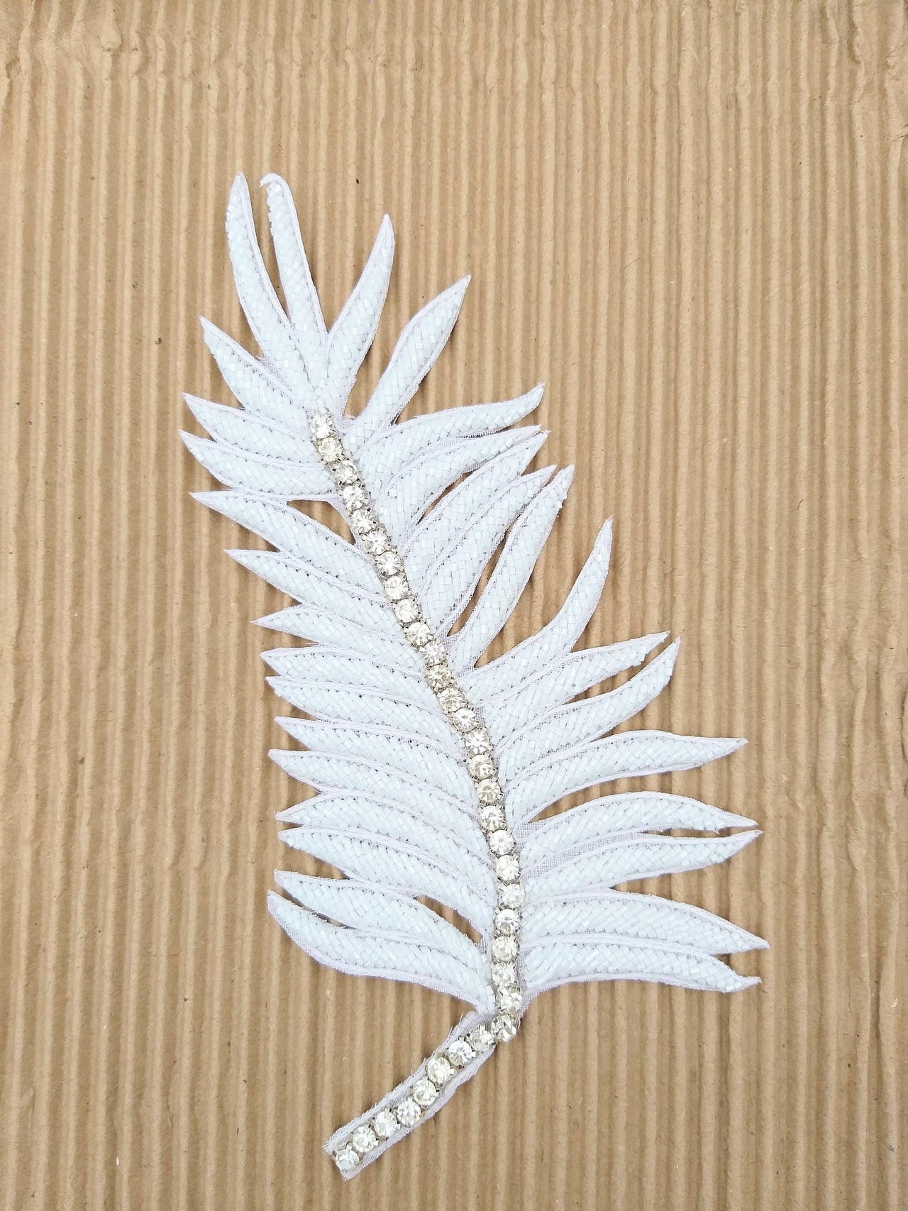 White Hand Embroidered Leaf Applique, Beaded Leaf Motif, Cutwork Applique