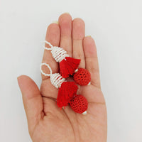 Thumbnail for Red Crochet Ball Tassels With White Pearls Beads, Tassel Charms, Nylon Tassels x 2