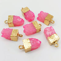 Thumbnail for Pink Synthetic Stone Charms with Gold Tone Metal Ring Cap x 5