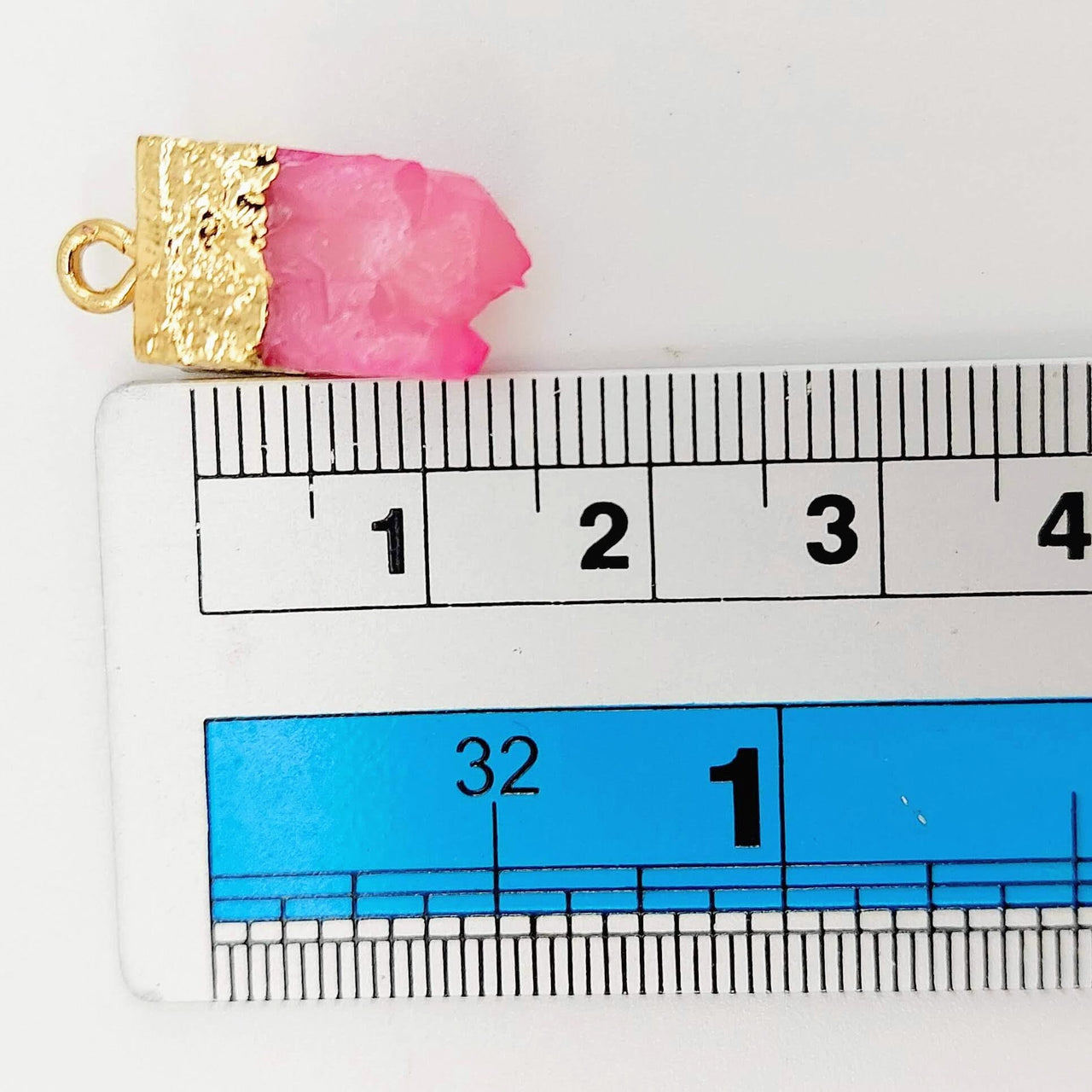 Pink Synthetic Stone Charms with Gold Tone Metal Ring Cap x 5