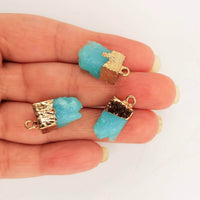 Thumbnail for Blue Synthetic Stone Charms with Gold Tone Metal Ring Cap x 5