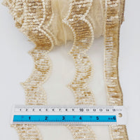 Thumbnail for Beige Net Scallop Lace Trim with Gold Sequins, Sari Border, Embroidered Trim
