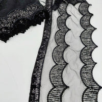 Thumbnail for Black Net Scallop Lace Trim with Black Sequins, Sari Border, Embroidered Trim