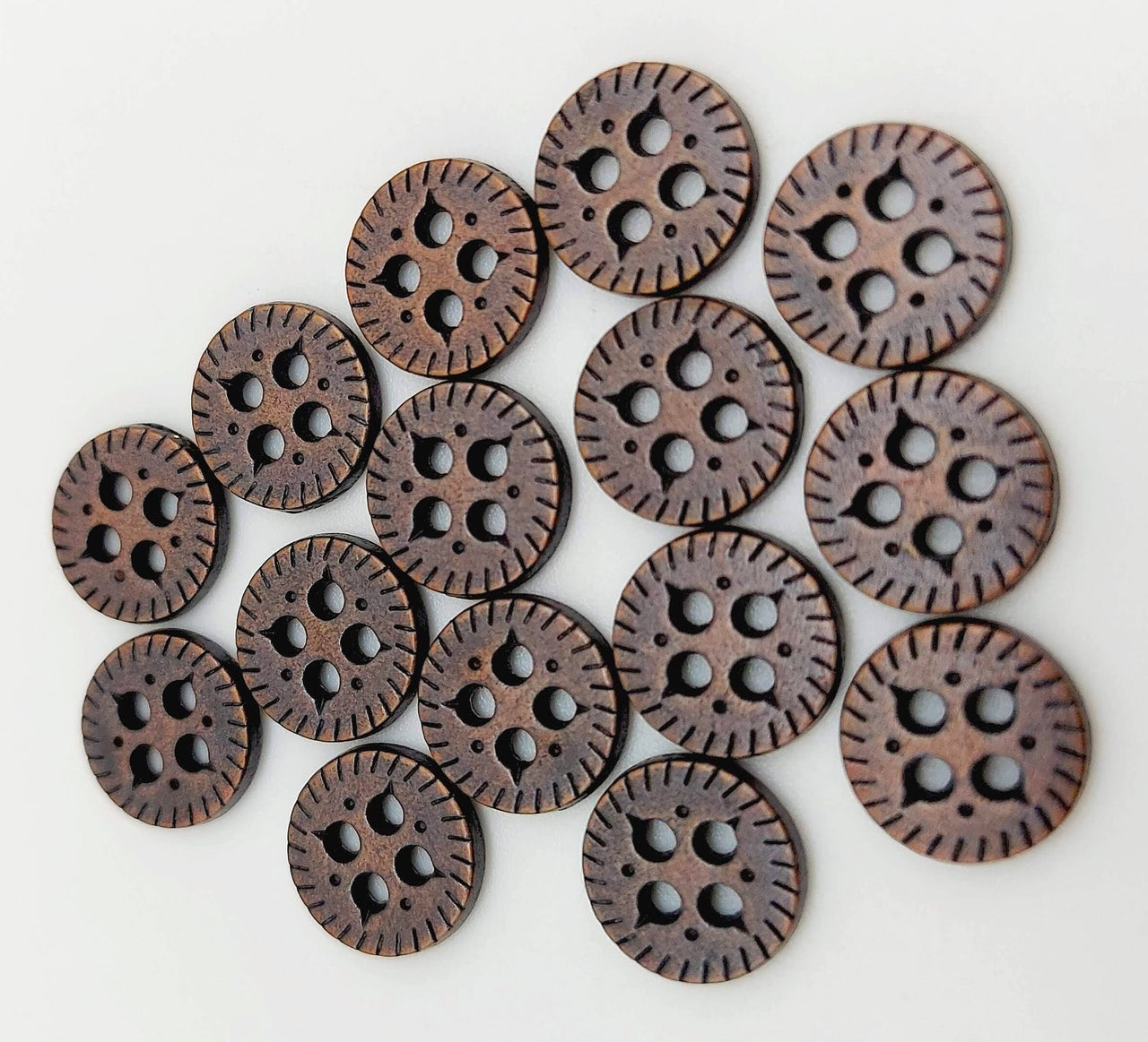 Copper Tone Carved Round Small Metal Buttons, 10mm buttons, Craft Buttons