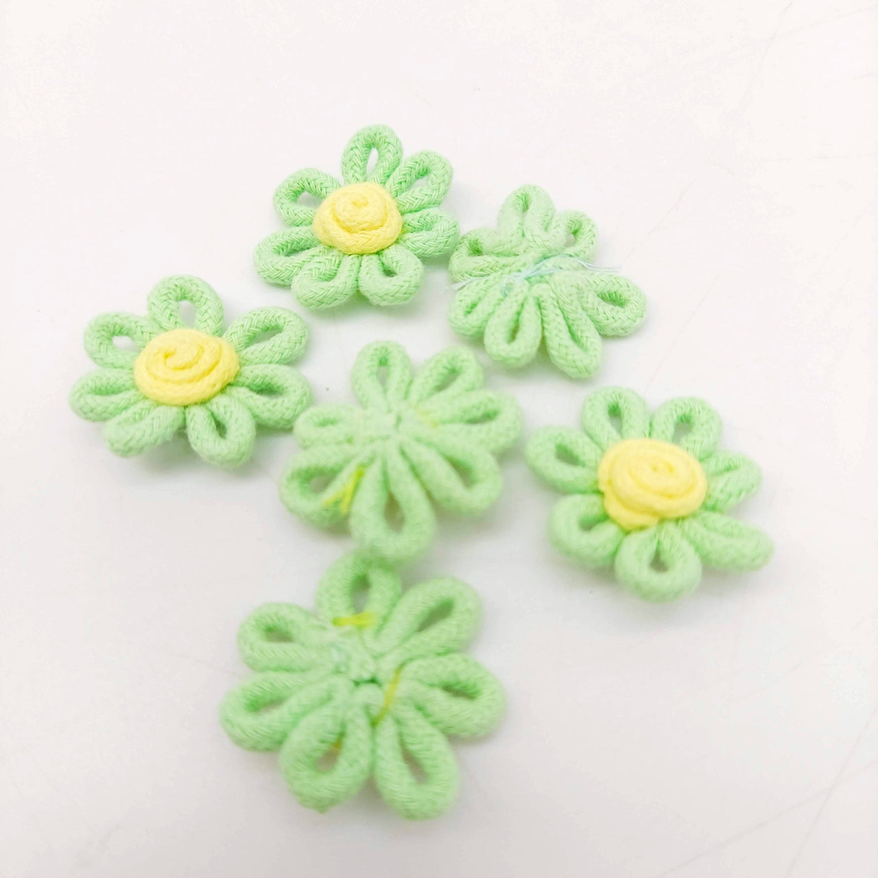 Green and Yellow Floral Applique, Flower Motifs x 5