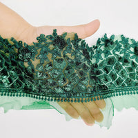 Thumbnail for Green Net Lace Trim with Floral Embroidery And Sequins, Sari Border, Embroidered Trim