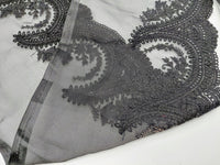 Thumbnail for Black Organza Fabric Scalloped Cutwork Lace Trim with Floral Embroidery, Sari Border, Embroidered Trim