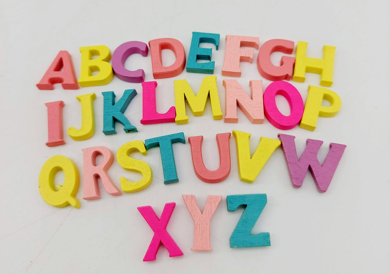 Mixed Multicoloured Alphabet Wood Beads, Random A-Z Beads, Set of 50