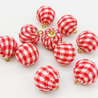 Thumbnail for Red and White Checkered Cotton Small Fabric Balls Tassel, Button with Ring Cap, Decorative Tassels