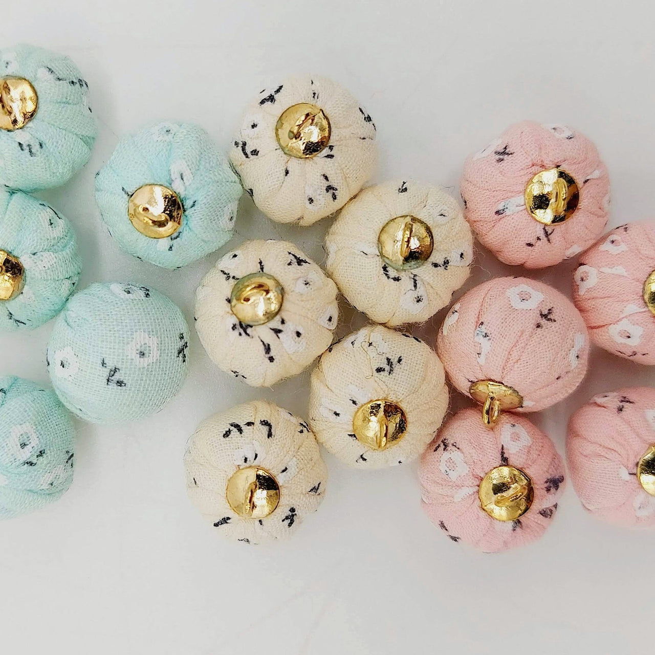 Aqua Blue Floral Printed Cotton Fabric Ball Tassel, Button with Ring Cap, Decorative Tassels