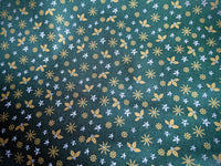 Thumbnail for Green Cotton Holly Leaves Snowflakes Christmas Fabric, Festive Fabric, Holiday Fabric