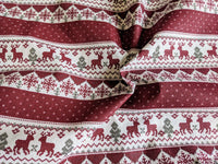 Thumbnail for Reindeer Snowflakes Stripes Canvas Fabric, Wine Red And White Fabric, Scandinavian Christmas Fabric