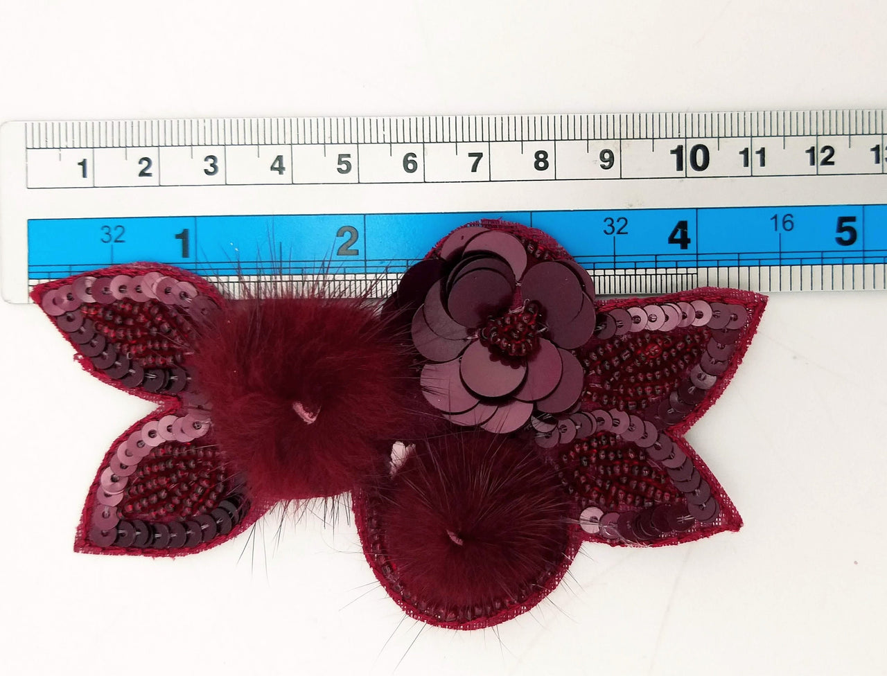 Wine Red Hand Embroidered Floral Applique, Beaded and Sequins Applique
