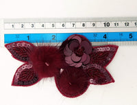 Thumbnail for Wine Red Hand Embroidered Floral Applique, Beaded and Sequins Applique