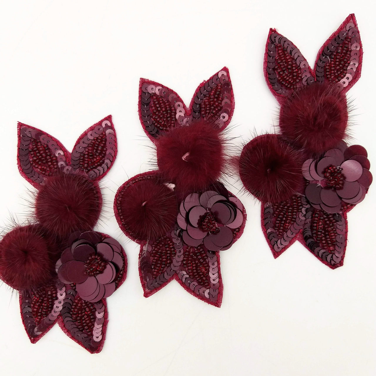 Wine Red Hand Embroidered Floral Applique, Beaded and Sequins Applique