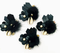 Thumbnail for Hand Embroidered Black Applique With Cowrie Shell, Sequins,Pearl and Feather Pom Pom