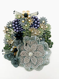 Thumbnail for Grey Hand Embroidered Floral Applique With Beads, Rhinestones,Bugle Beads