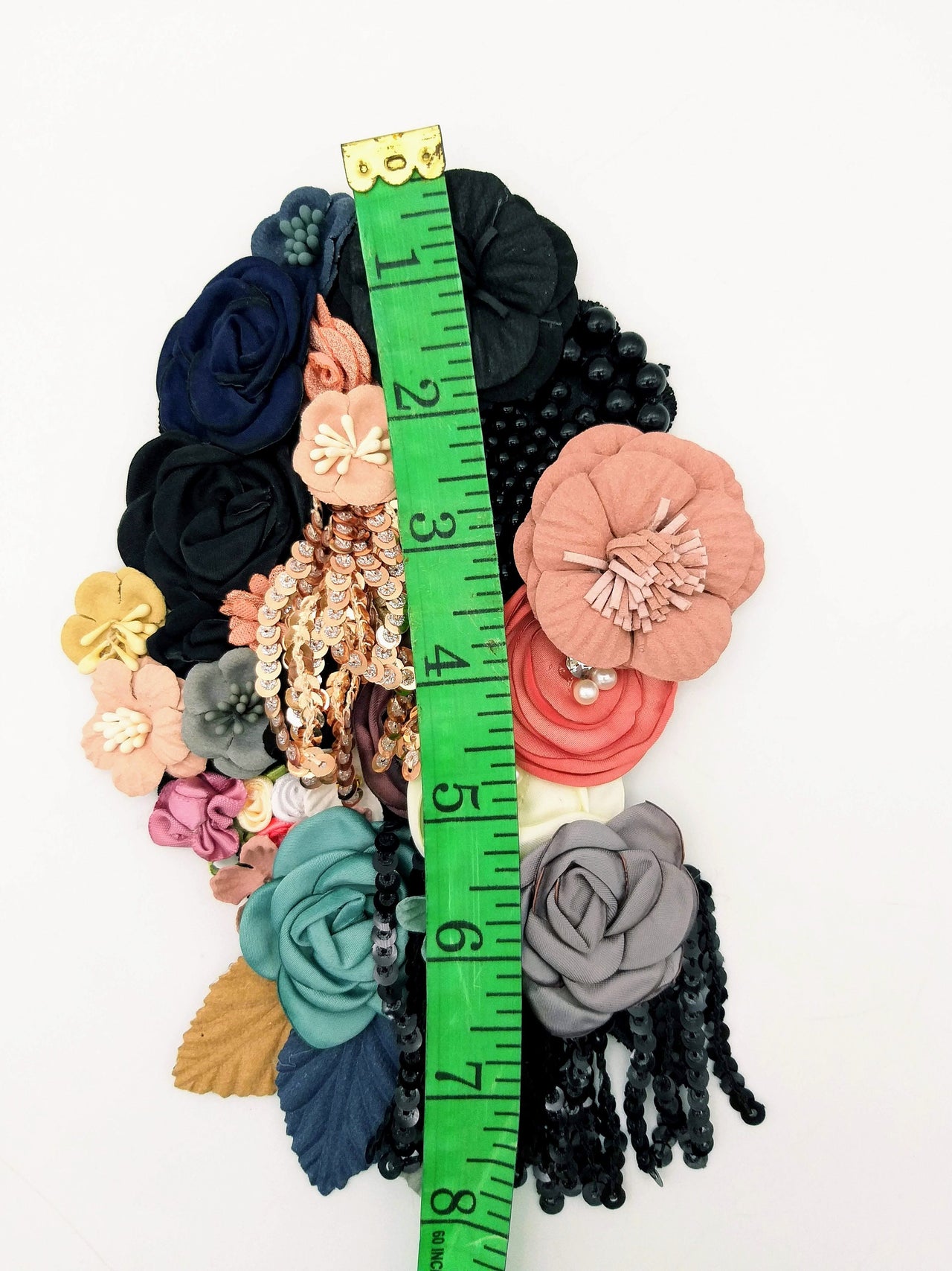 Handcrafted Multicolor Floral Applique With Sequins Fringe Tassel