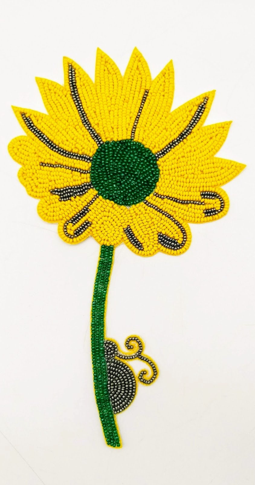 Hand Embroidered Yellow and Green Floral Applique With Snail, Beaded Applique, 1 Piece