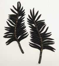 Thumbnail for Black Hand Embroidered Leaf Applique, Beaded Leaf Motif, Cutwork Applique