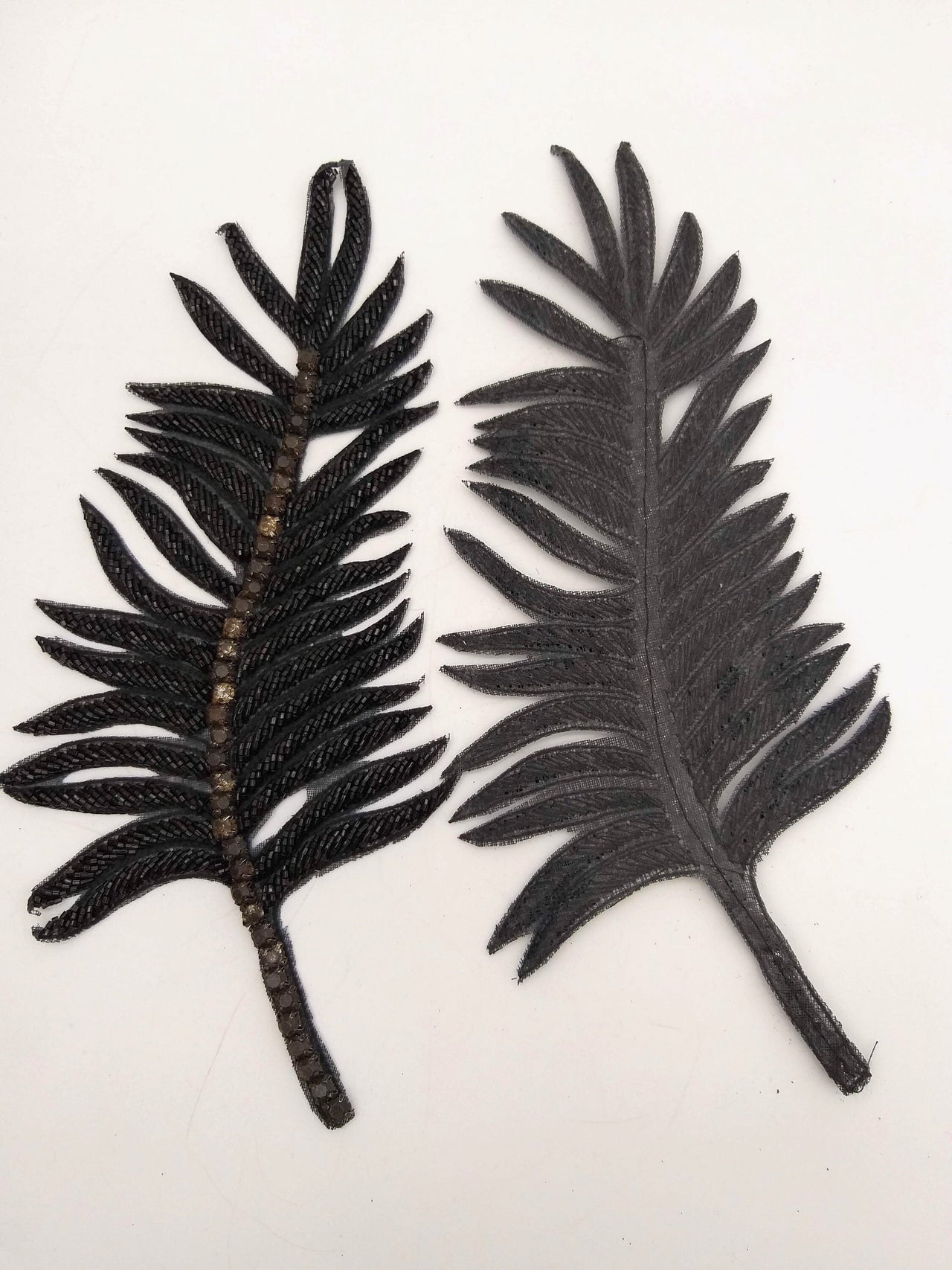 Black Hand Embroidered Leaf Applique, Beaded Leaf Motif, Cutwork Applique