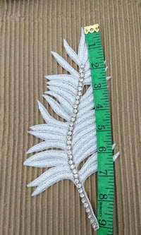 Thumbnail for White Hand Embroidered Leaf Applique, Beaded Leaf Motif, Cutwork Applique