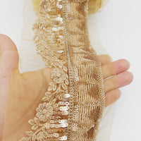 Thumbnail for Gold Net Lace Trim with Floral Embroidery and Sequins, Sari Border, Embroidered Trim