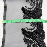 Thumbnail for Black Organza Fabric Scalloped Cutwork Lace Trim with Floral Embroidery, Sari Border, Embroidered Trim