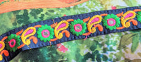 Thumbnail for Navy Blue Floral Mirrored Trim With Green Flowers And Yellow Paisley Embroidery, Decorative Trimming, Trim By 3 Yards