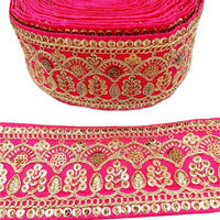 Thumbnail for 2 Yards Dark Pink Gold Embroidered Lace Trim Sequins Trim Decorative Sari Border Costume Ribbon Crafting Sewing Tape