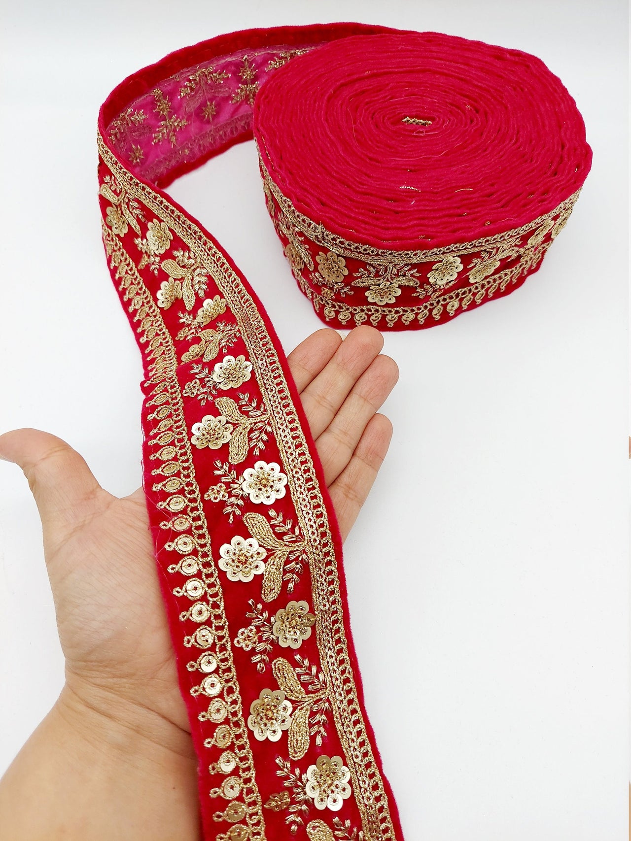 9 Yards Velvet Fabric Embroidered Trim Sequins Lace Sewing Trimming Sari Trim Indian Border