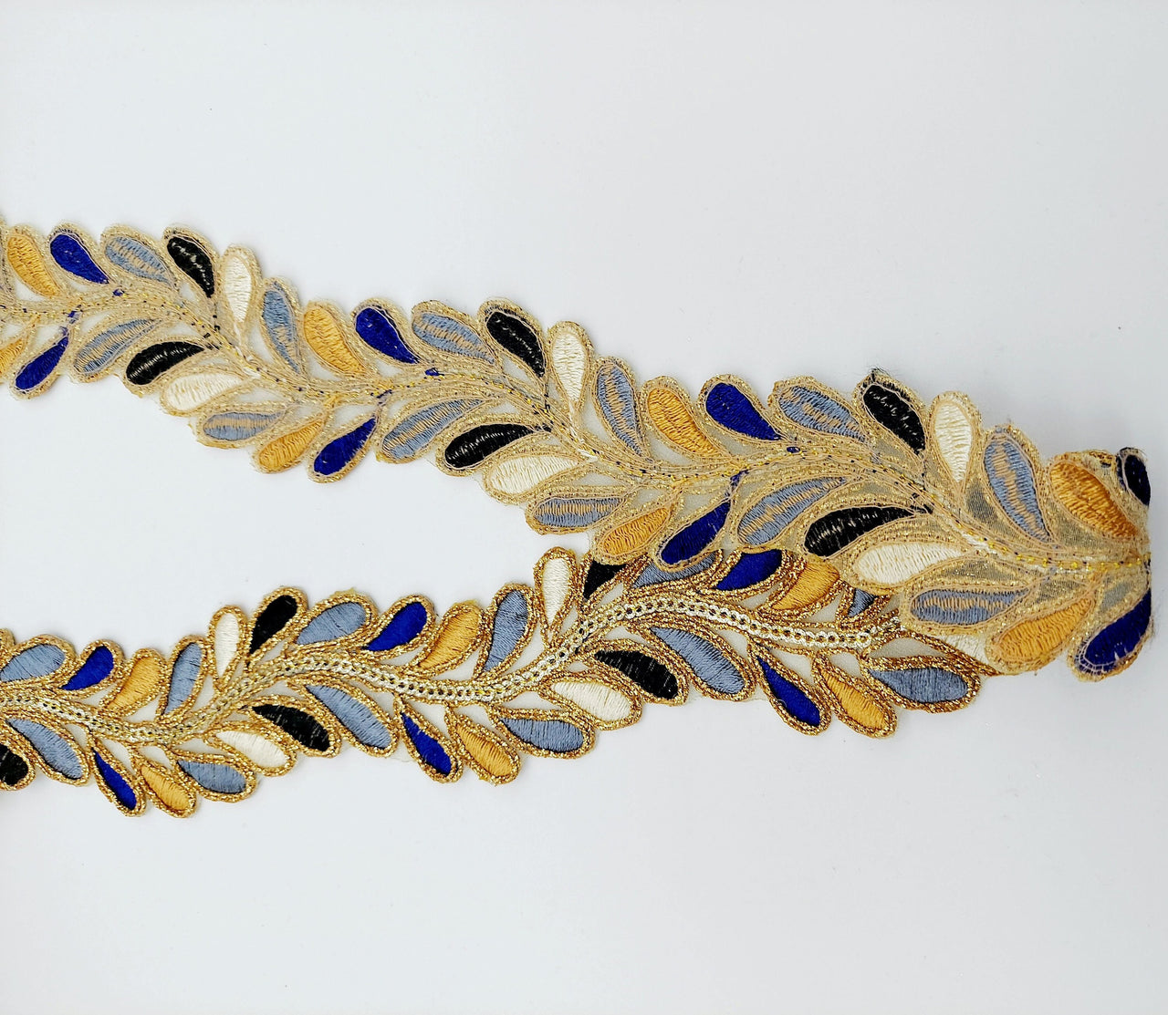 9 Yards Sheer Gold Tissue Embroidered Trim, Decorative Trim, Indian Sari Border Sequin Trimming