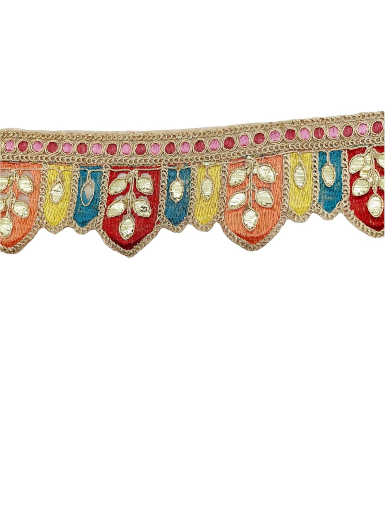 Sheer Gold Tissue Fabric Scalloped Lace Trim, Indian Gold Foil Work Embroidery Gota Patti Sari Border Decorative Trim Craft Lace, One Yard