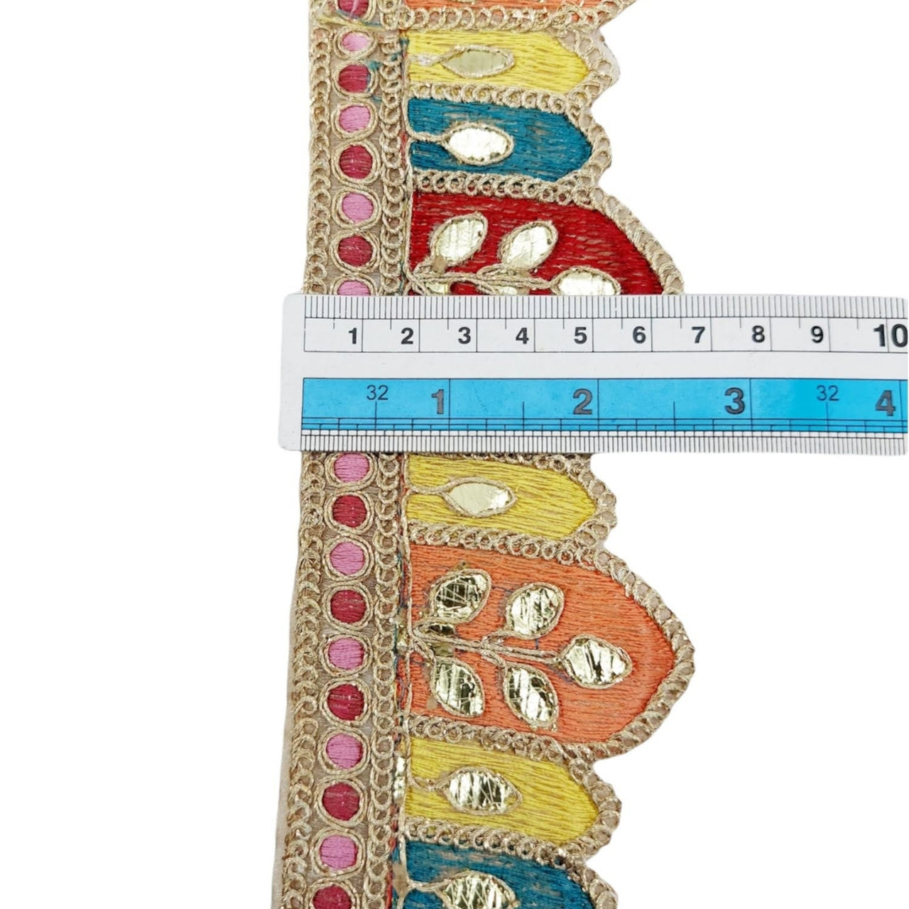 9 Yards Sheer Gold Tissue Fabric Scalloped Lace Trim, Indian Gold Foil Work Embroidery Gota Patti Sari Border Decorative Trim Craft Lace