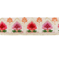 Thumbnail for 9 Yards Peach Soft Net Lace Trim Floral Embroidery and Gold Sequins, Floral Sari Border, Decorative Trim