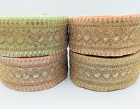 Thumbnail for Art Silk Trim Gold Embroidered Sequins Trim, Decorative Trim, Indian Sari Border
