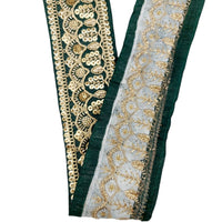 Thumbnail for Dark Green Gold Embroidered Lace Trim Sequins Trim 9 Yard Decorative Sari Border Costume Ribbon Crafting Sewing Tape
