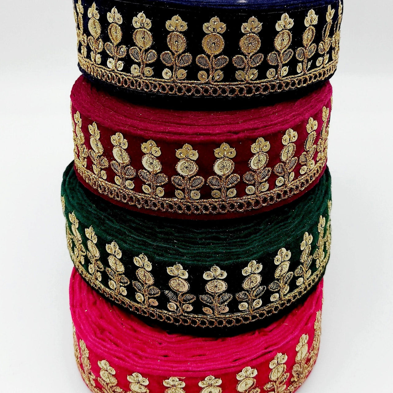 Velvet Floral Embroidered Sequins Trim Indian Sari Border, Sequin Trimming, Sequinned Lace