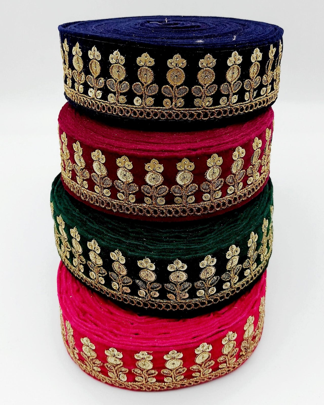 Velvet Floral Embroidered Sequins Trim Indian Sari Border, Sequin Trimming, Sequinned Lace