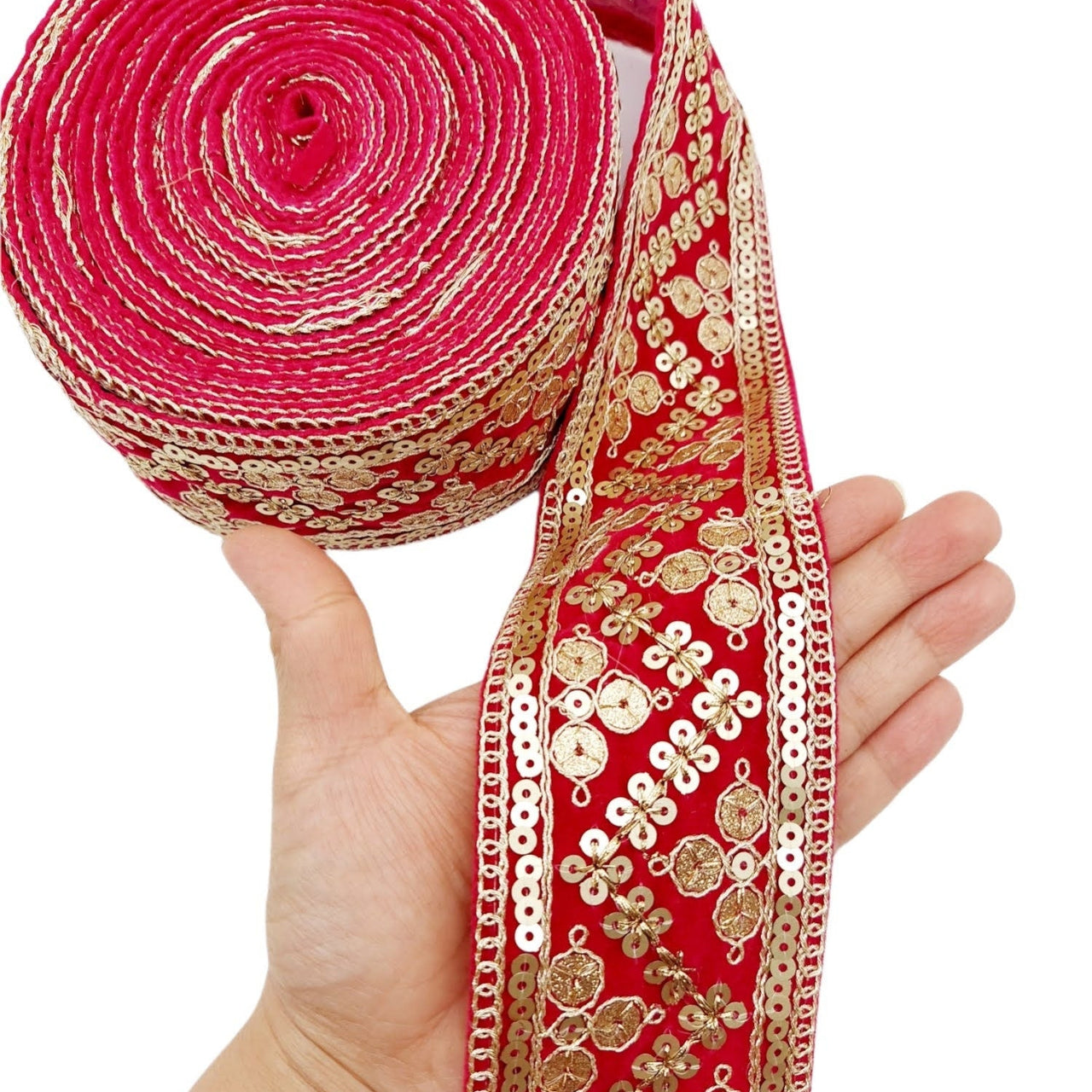 Sequinned Embroidered Velvet Trim Indian Sari Border, Sequin Trimming, Sequins Lace