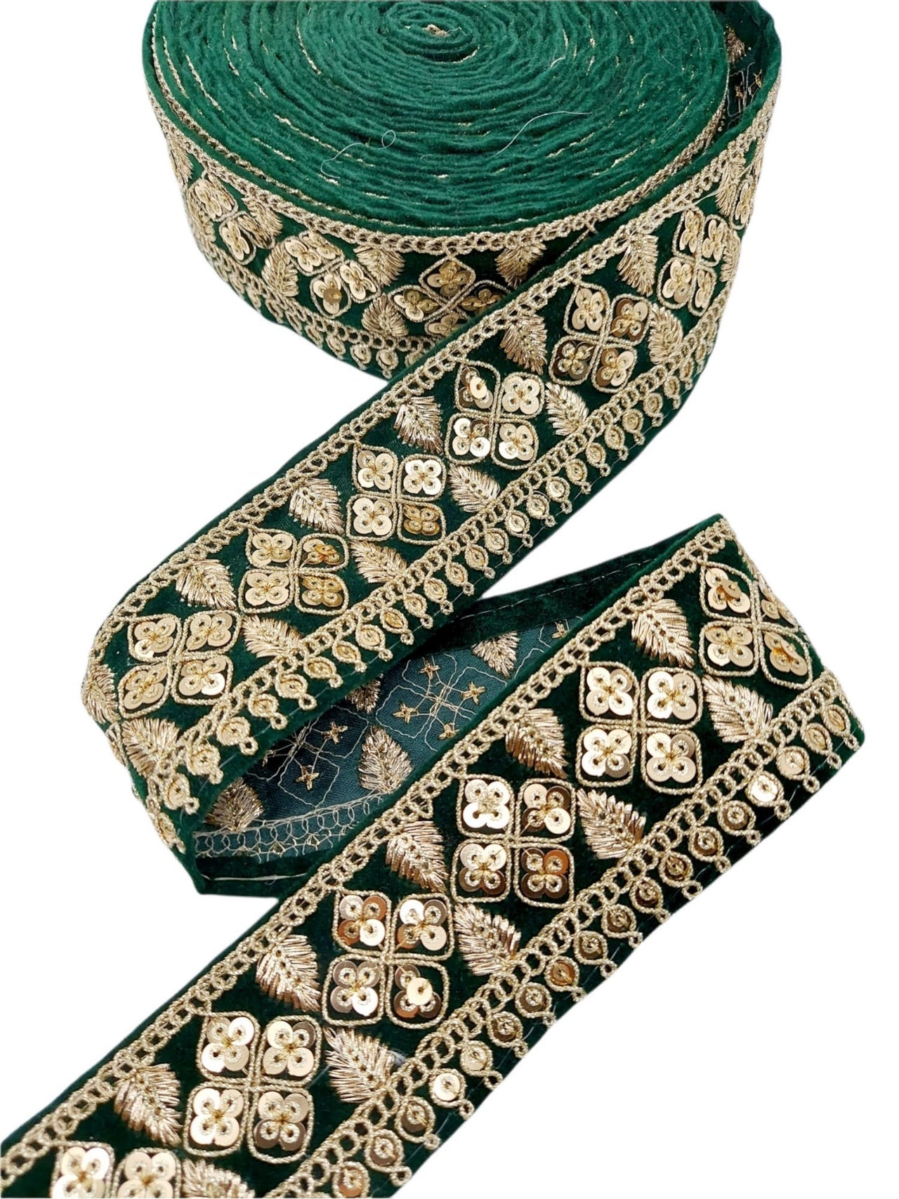 Velvet Fabric Sari Border Trim With Gold Sequins Embroidery, Trim By 9 Yards, Decorative Trimming