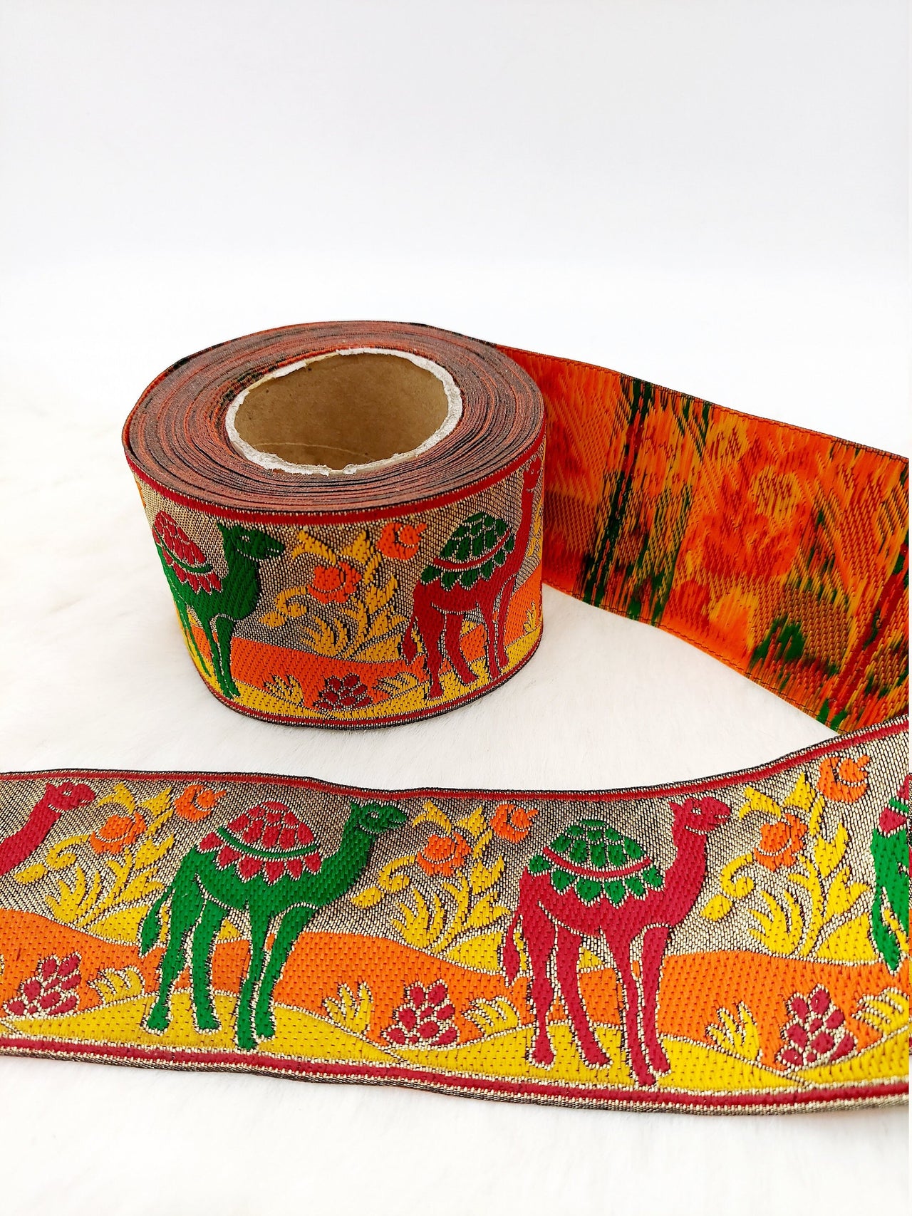 9 Yards Antique Gold Jacquard Brocade Sari Border Trim, Indian Woven Ribbon, Camel Trim