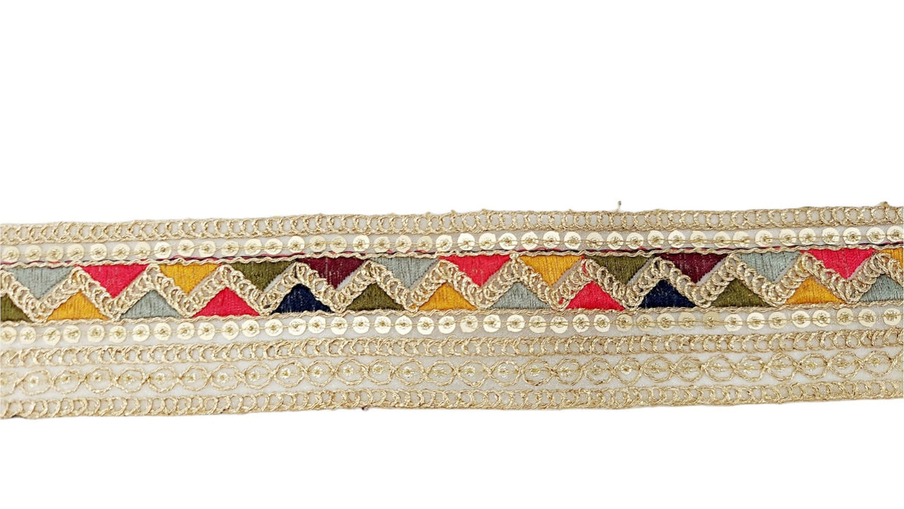 Tissue Fabric Sequin Border, Beige Shimmer Tissue Fabric Lace Trim Temple Embroidery, Decorative Trim