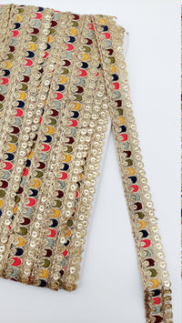Thumbnail for Multicoloured Tissue Fabric Sequin Border, Beige Shimmer Lace Trim, Decorative Trim