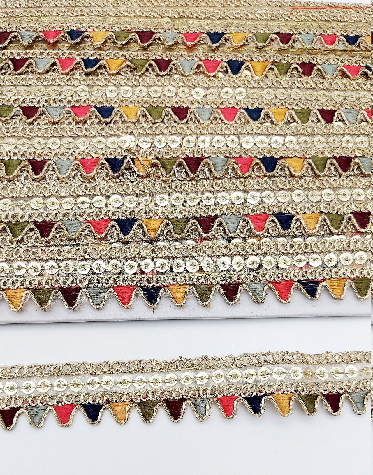 Sequin Fringe Trim, Multicoloured Tissue Fabric Sequin Border, Beige Shimmer Lace Trim