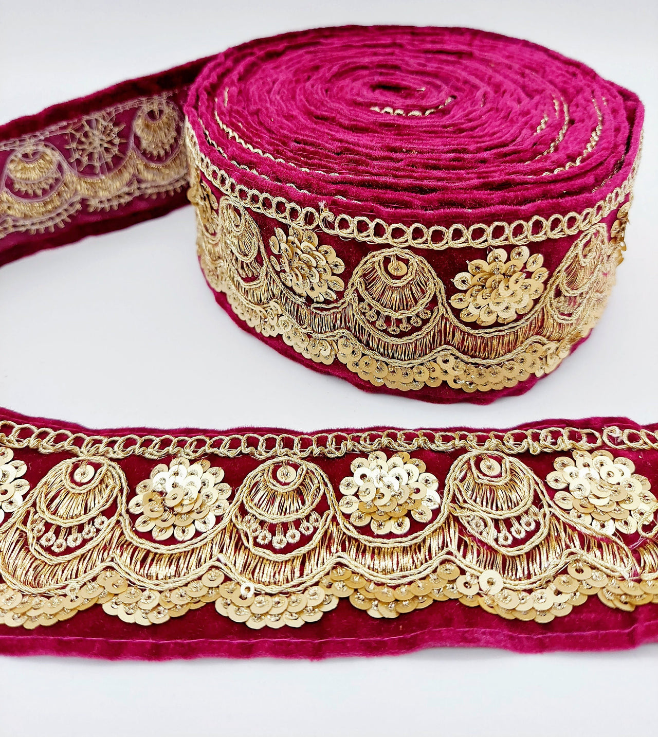 9 Yards Embroidered Velvet Fabric Trim Sequins Lace Sewing Trimming Sari Trim Indian Border