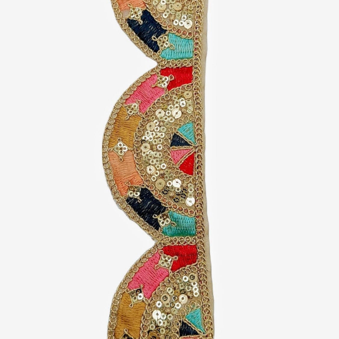 9 Yards Multicoloured Embroidered Trim, Decorative Trim, Indian Sari Border Sequin Trimming