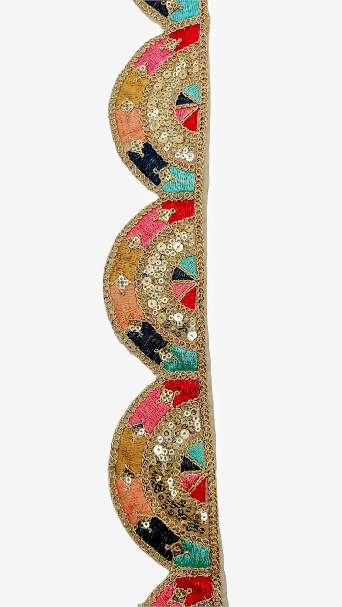 Multicoloured Embroidered Trim, Decorative Trim, Indian Sari Border Sequin Trimming